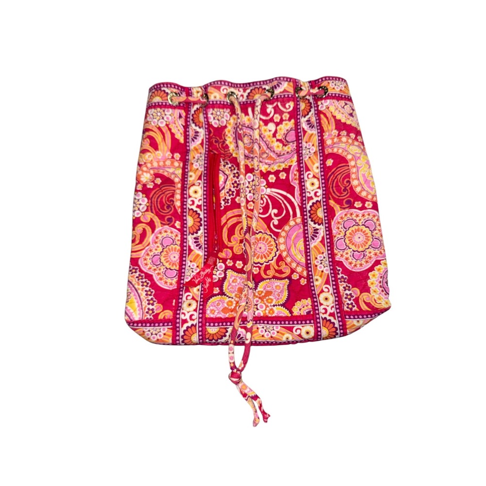 Vera Bradley Raspberry Fizz Paisley Quilted Cotton Drawstring Bucket Bag